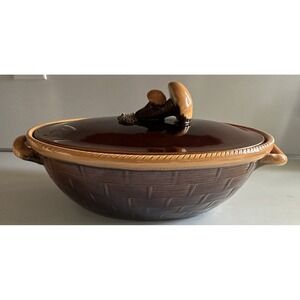 Vintage TELLURITE BELGIUM Majolica Ceramic Casserole Stew Dish Brown 1930s Rare